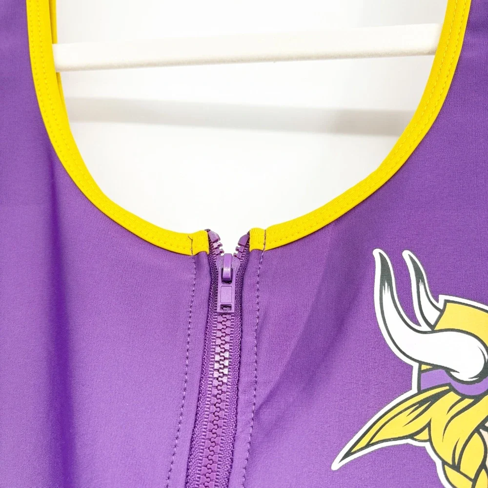 NFL Team Apparel Womens Minnesota Vikings Zip Front Sporty One‎ Piece Swimsuit S